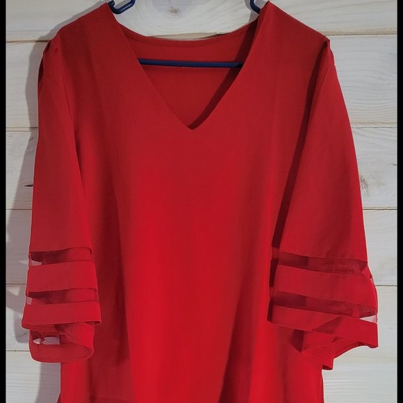 red v neck womens blouse - Picture 1 of 3